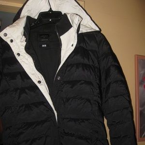 THEORY, black & white down HOODED New Coat, Pockets, Jr.'s/ teens kids, $Firm